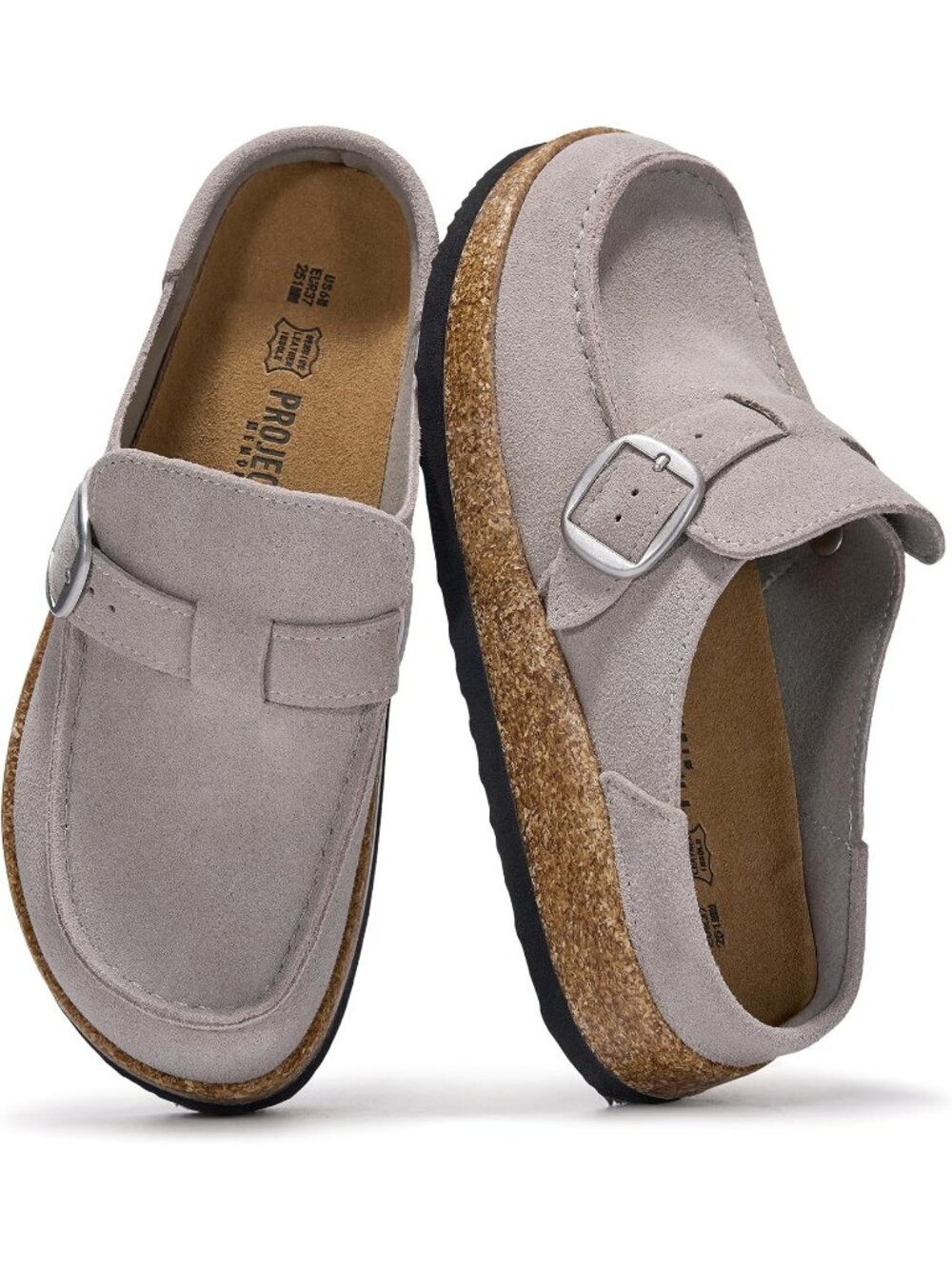 Women's Grey Suede Carline Leather Closed Toe Pull On Fall Moccasin Clogs Loafer